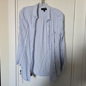 BANANA REPUBLIC Novelty Print Smiley Faces Boyfriend Fit Stripe Button Down Top